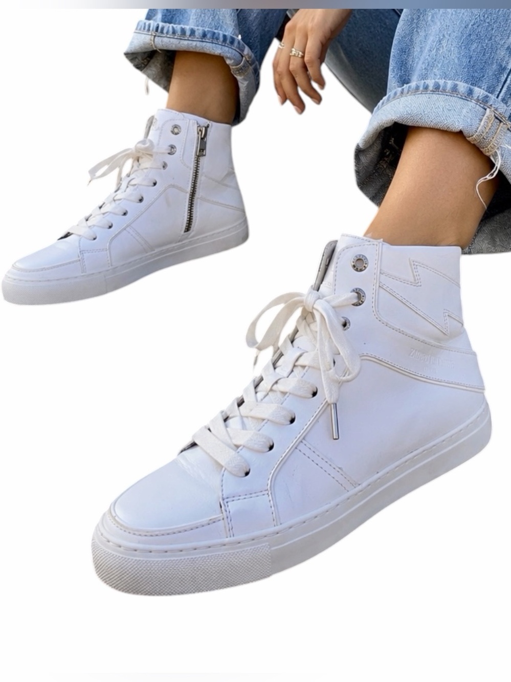 Zadig & Voltaire High Flash Lightning Bolt Leather High Top Sneakers EU 38 - Picture 3 of 16
